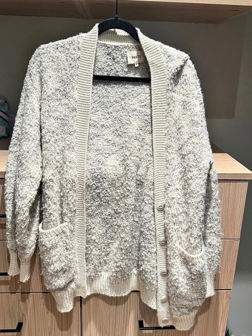 MATE Knit Cardigan in Gray & White Size Small Like New
